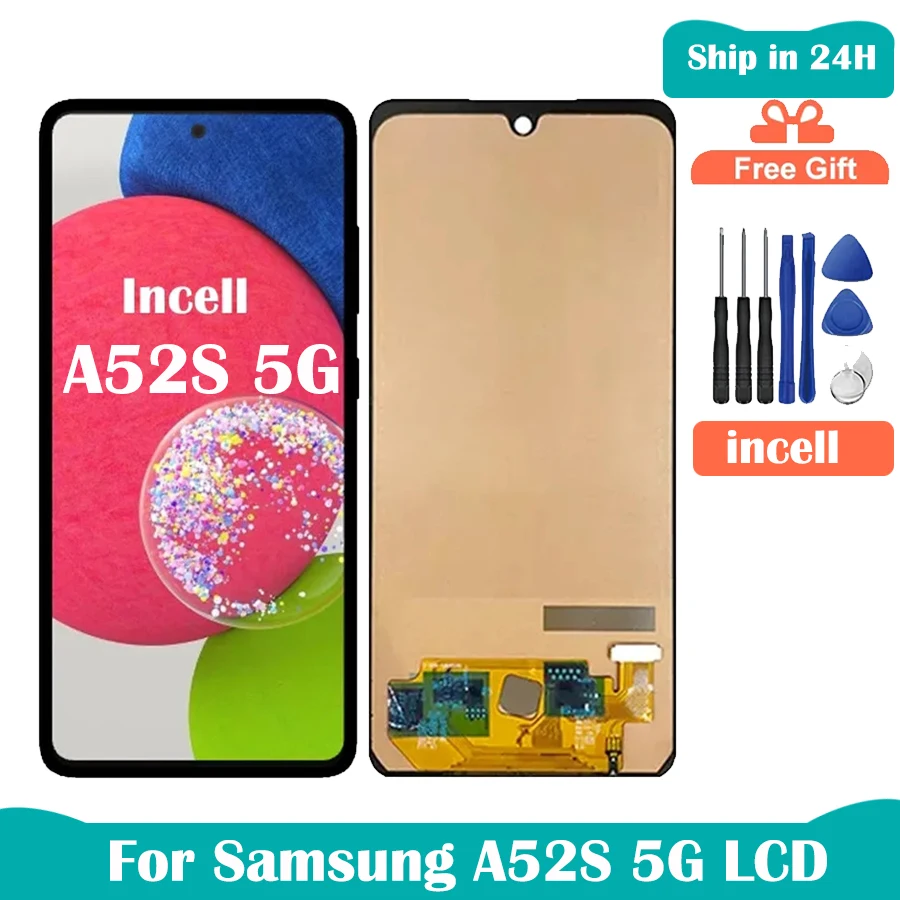 Super AMOLED For Samsung A52s 5G Screen Replacement SM-A528B LCD Display Touch Screen Digitizer Repair Parts Assembly with Frame