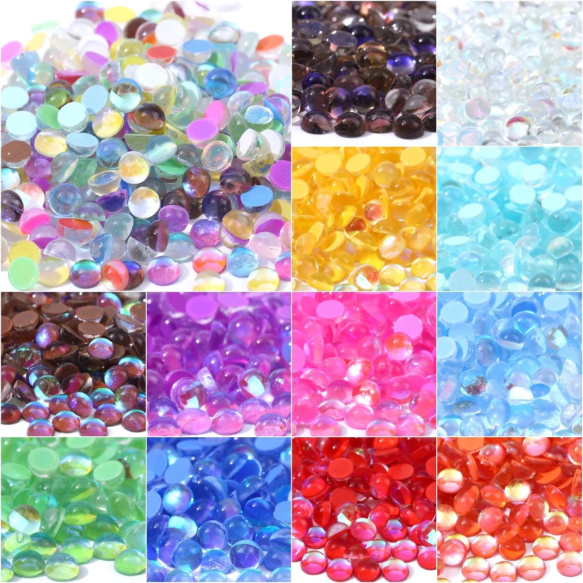 1440PCs SS6-20 Glass Candy Color Mermaid Nail Flatback Rhinestones Round Crystal Beads Aurora Translucent Diamond DIY Decoration