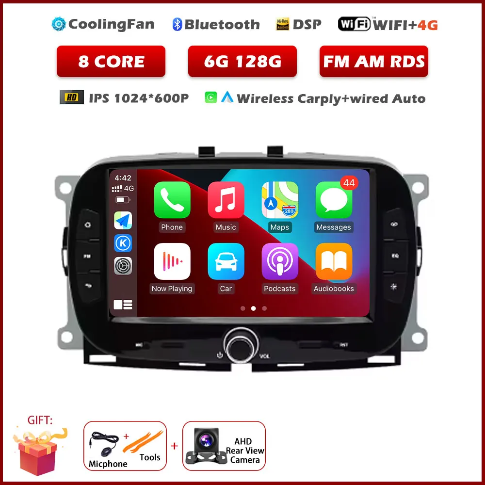 7 "Autoradio Voor FIAT 500 2016 2017 2018 2019 GPS Navigatie Android Auto Carplay Multimedia Speler 5G Wifi BT 360 Camera DSP