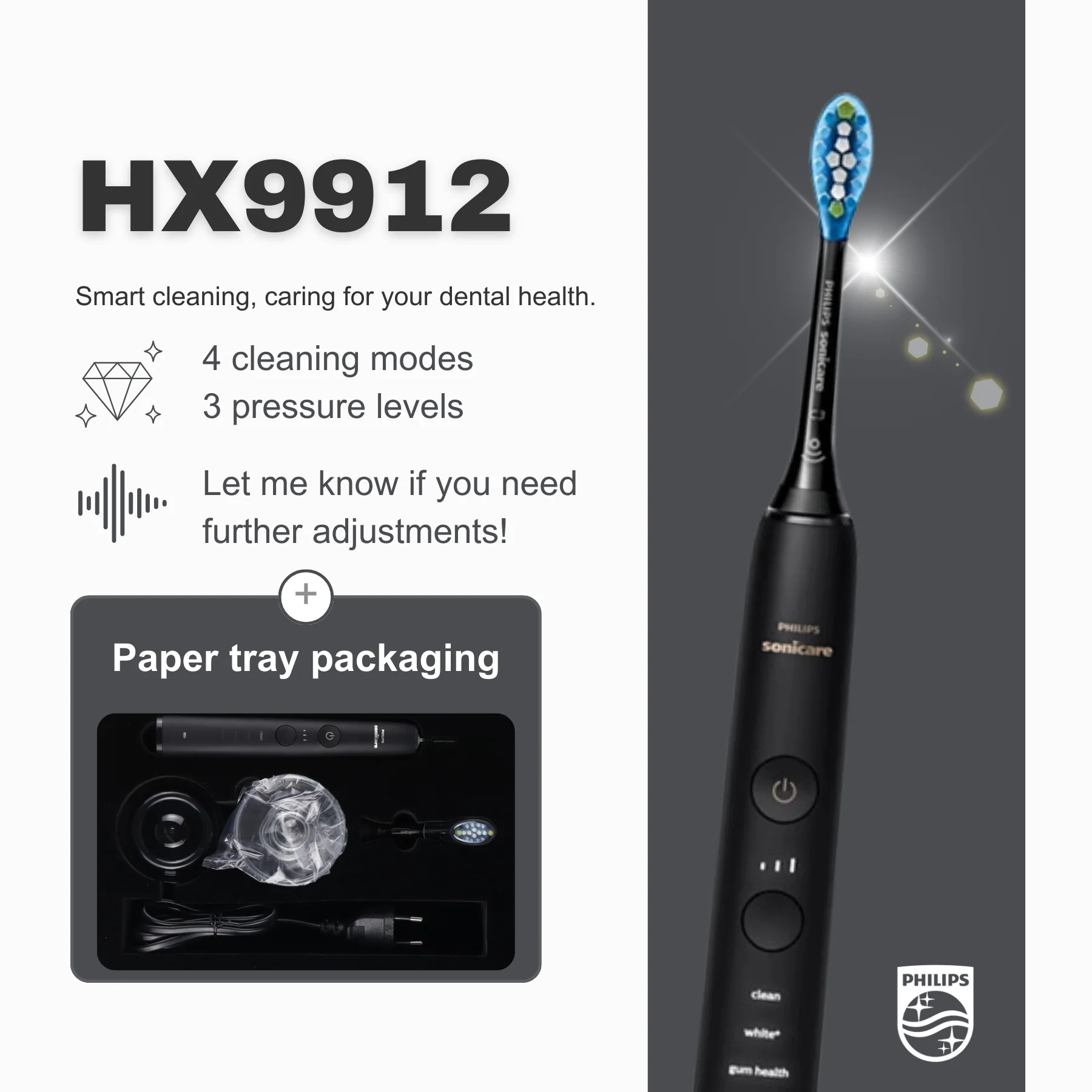 필립스 전동 칫솔 Sonicare DiamondClean 9000 HX9912, 정품 포장 없음, 블랙