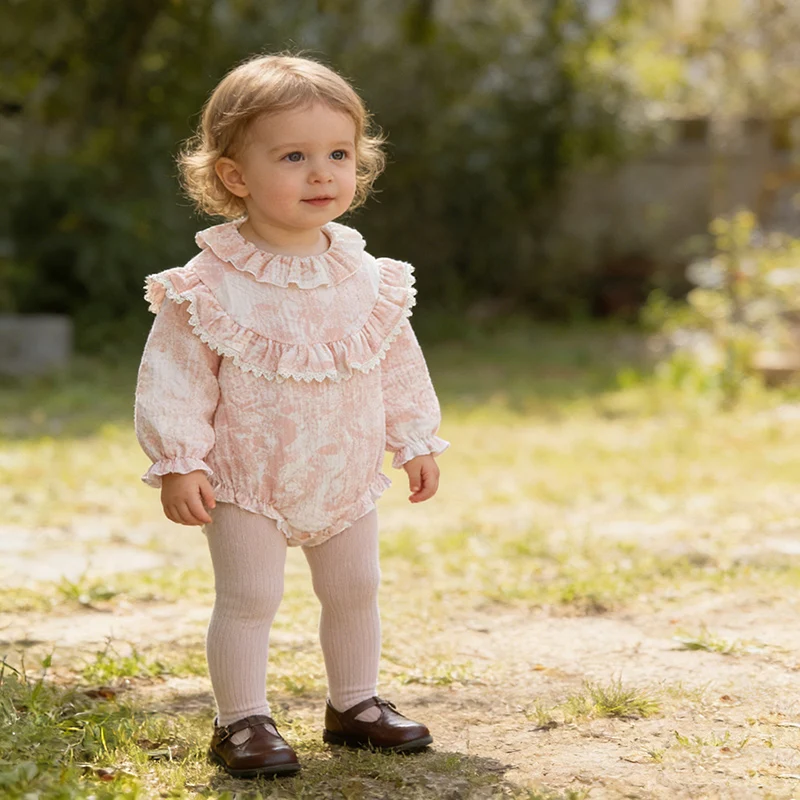 

2026 New Spring Infant Baby Girls Jumpsuit Long Sleeved Cotton Print Newborn Baby Girls Bodysuits 0-24M Baby Girl Clothing