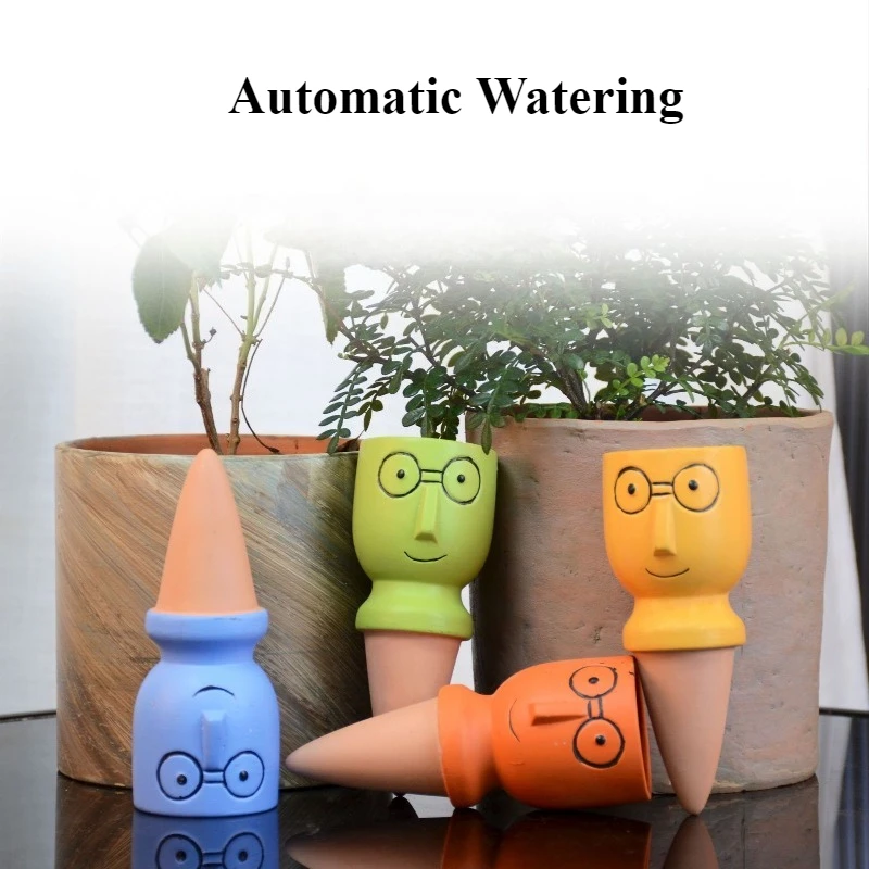 Creative Eyeglass Man Pattern Automatic Watering Kits 4pcs Capacity 140ml Ceramics Soil Insert horticulture Drip Irrigation Tool
