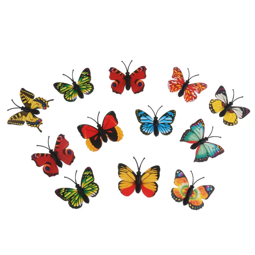 MagiDeal 12Pcs/Pack Simulation Plastic Butterfly Figures Animal Model for Garden Park Decor Kids Toy Gift Telling Story Props