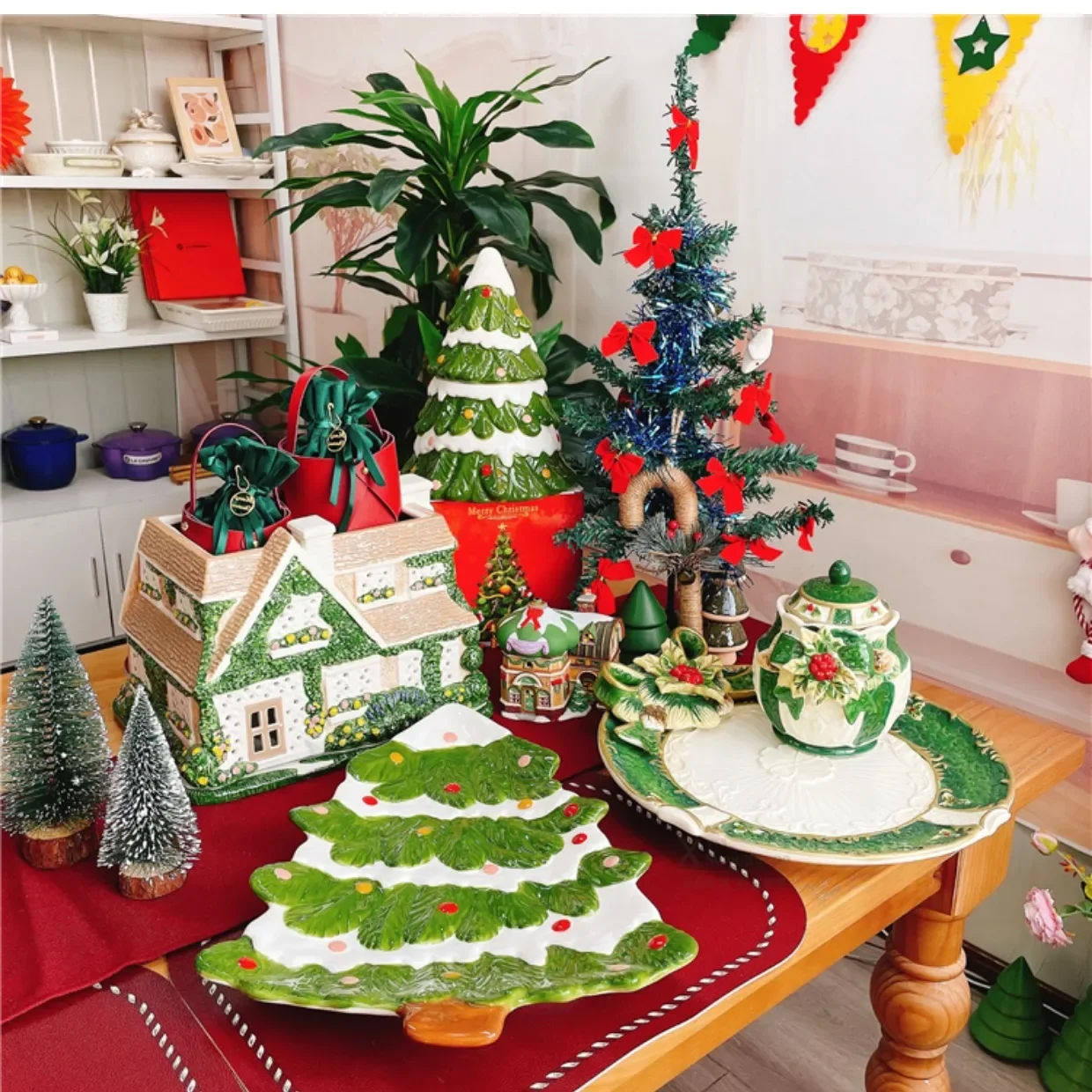 

Ceramic Decoration House Shape Decoration Christmas Tree Platter Storage Organizer Jar Bow Plate Home Decoration Accessories