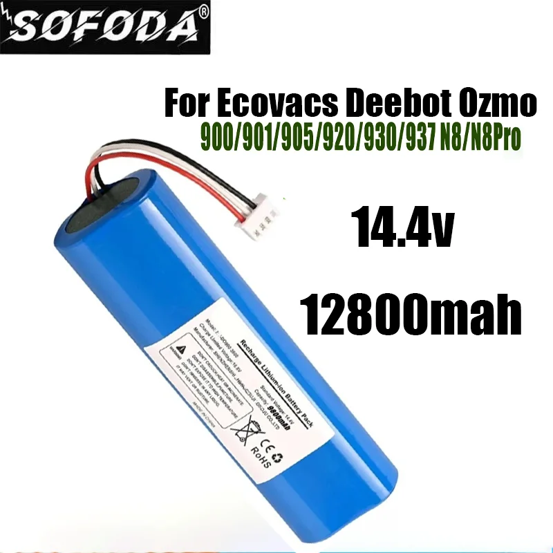 

Bateria de substituição para Ecovacs Deebot Ozmo,Li-ion 14.4V Robot Aspirador Bateria,12800mAh,900,901,905,920,930,937,N8,N8pro