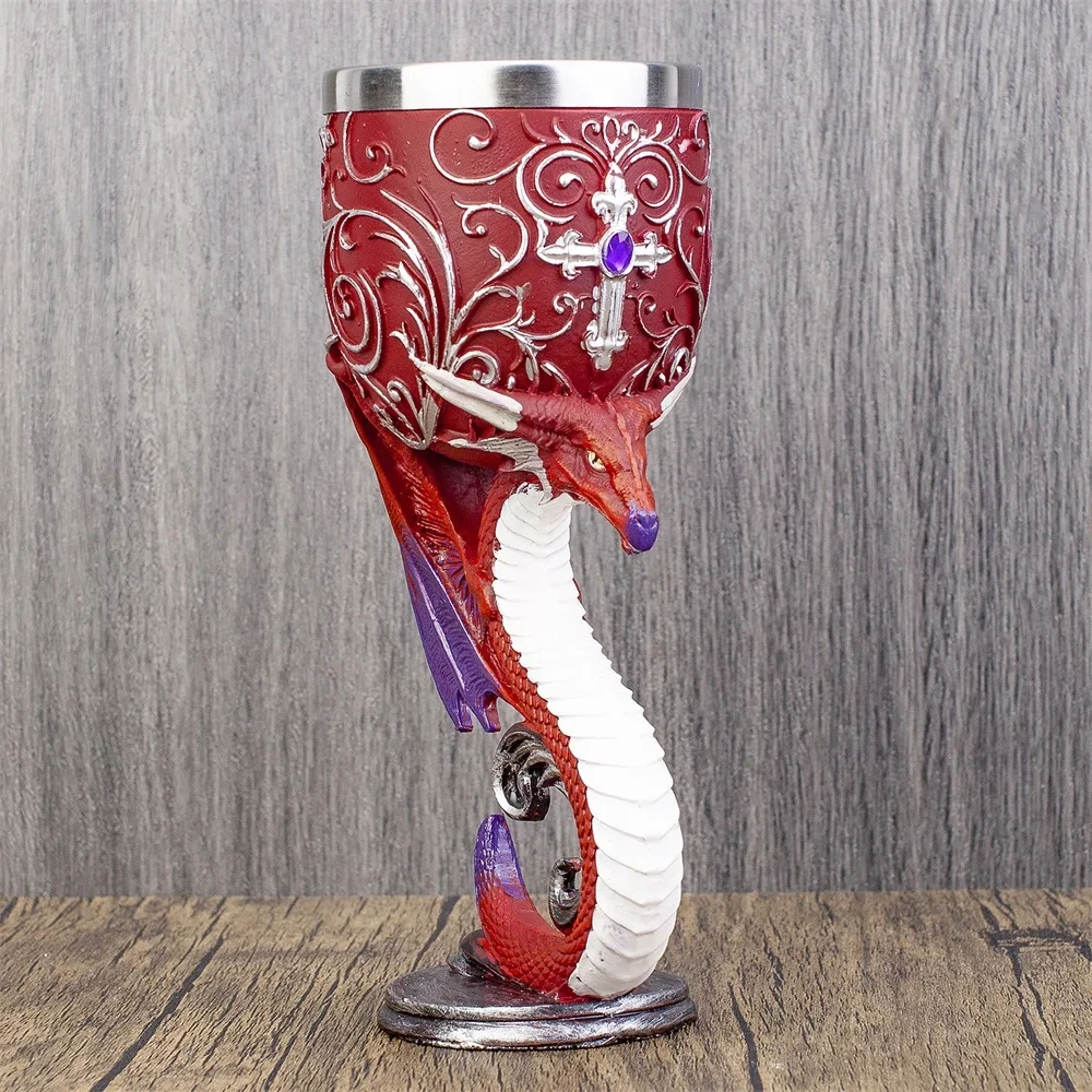 Dragon Wine Glass Unicorn Resin Stainless Steel Goblet Wolf Cocktail Glasses Cat Whiskey Cup Skull Pub Bar Drinkware Decoration