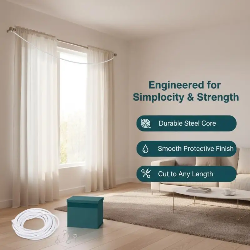 2 3 5 6 Meters Curtain Spring Rope Kit With Hooks Eyes for Wall Window Door Hanging Easy Install Home Use