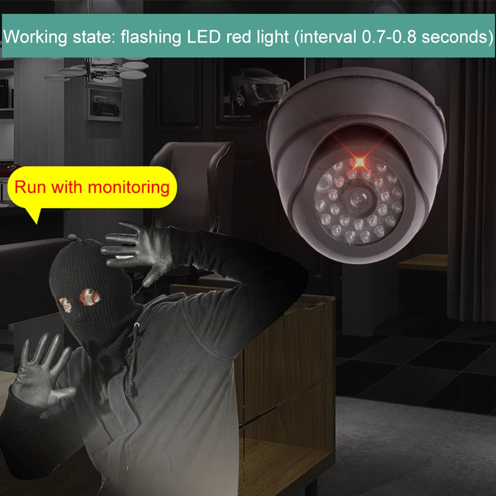 Outdoor Fake Simulation Dummy Camera Home Surveillance Security Dome Waterproof With Flashing Red LED Lights Indoor Outdoor