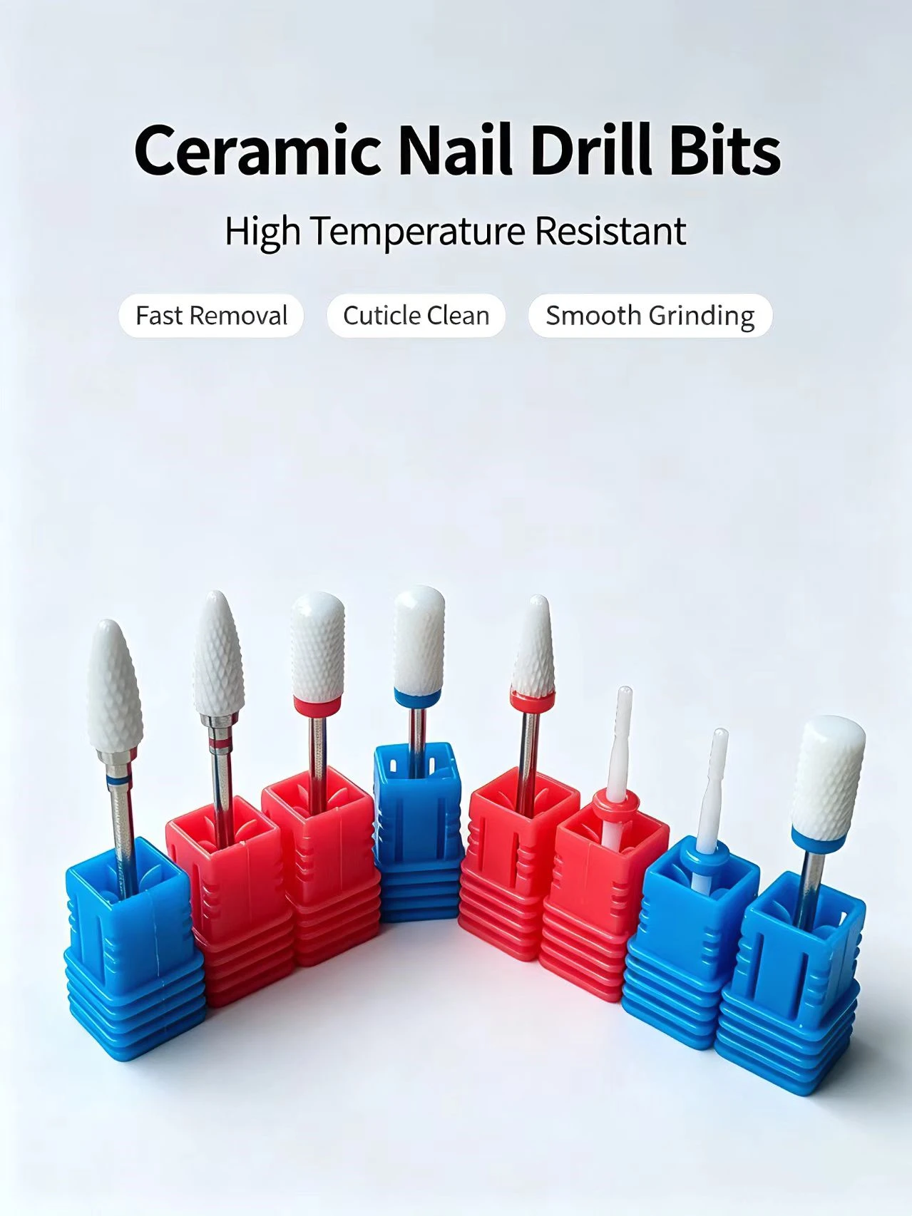Ceramic Nail Drill Bits Set, Professional High‑Temperature Resistant Manicure Grinding Bits for Fast Nail Removal Cuticle Dead S