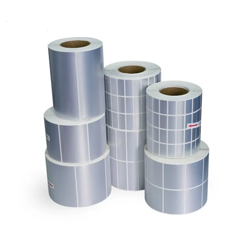 PET Silver Self-adhesive Label Paper Sticker Blank Barcode Printing Paper Thermal Waterproof Transfer Ribbon Printer Sticker