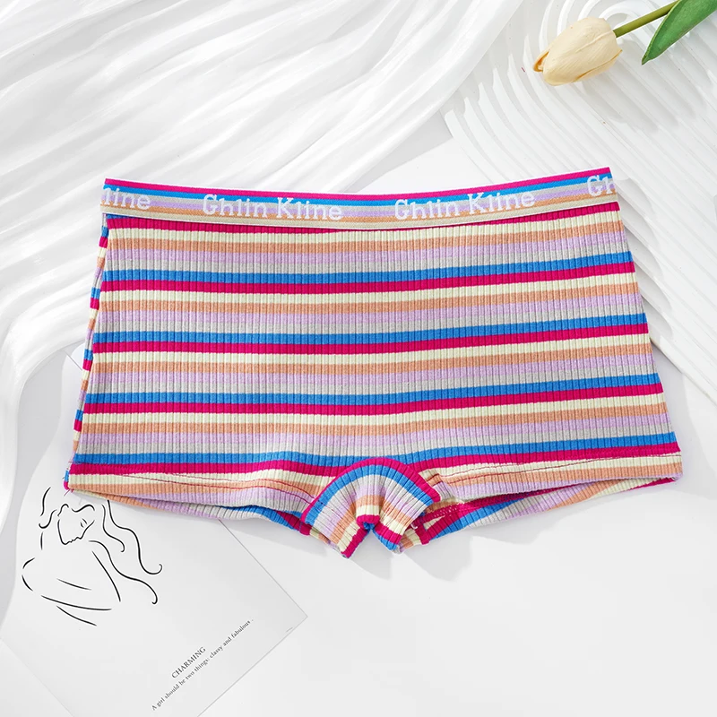 GK Brand Trendy Fashion Female Panties Colorful Striped Super Elastic Flinsy Antibacterial Boyshorts Boxers Ladies Lingerie