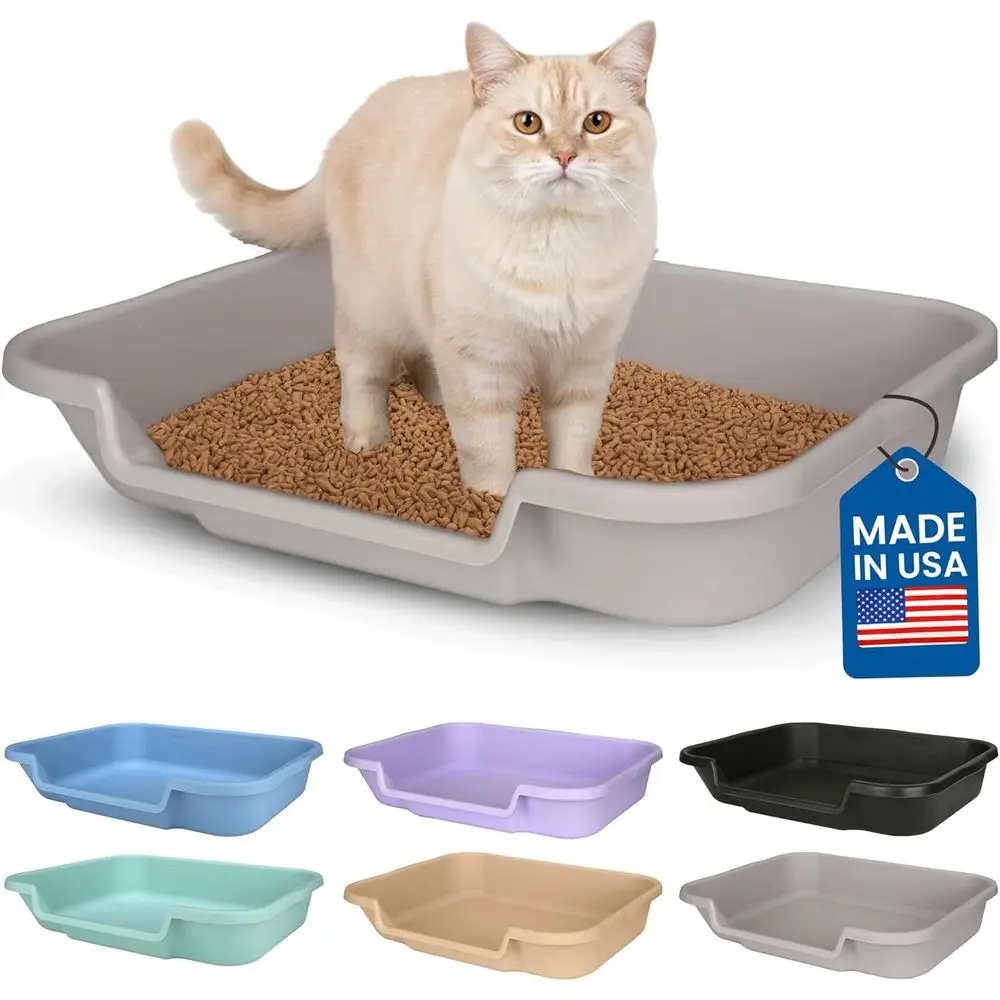 

Large Low-Entry Senior Cat Litter Box, Misty Gray, Comfortable for Arthritic Felines, Made in USA