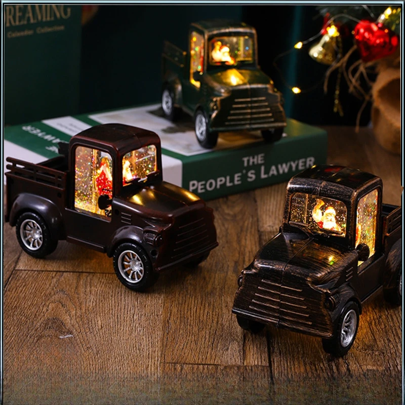 Christmas Water-filled Snow Truck Lights Car Toy Container Truck Decoration Crafts Ornaments Gifts