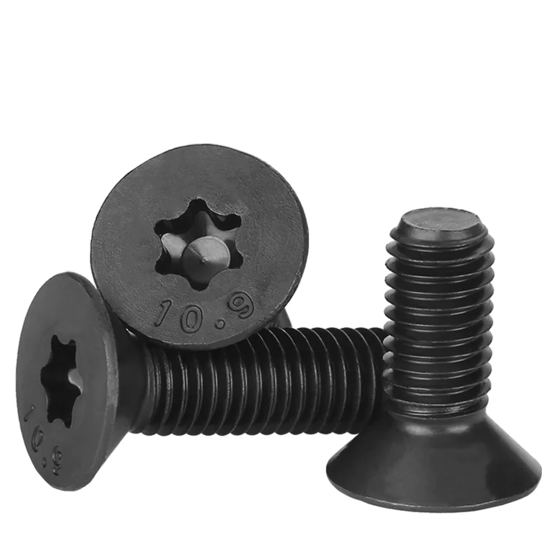 2-50pcs/lot M2- M6 Flat Countersunk Screw Six Lobe Bolt Machine screw  Black carbon steel Torx Head