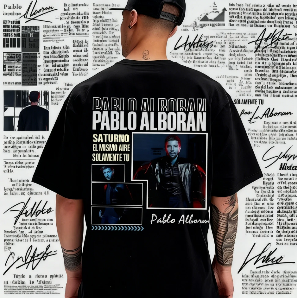 2025-26 Verano Pablo Alborán Global Tour 100% Camiseta estampada de algodón para hombres y mujeres ropa de calle de hip hop Tops de gran tamaño transpirables