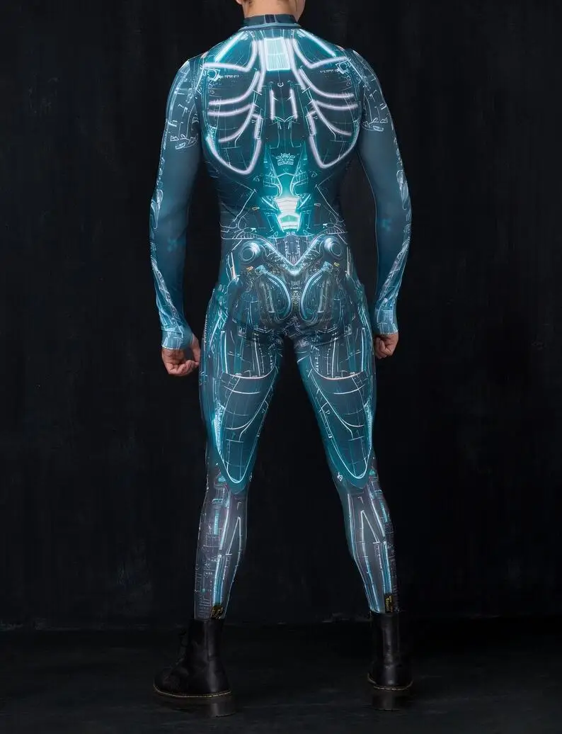 Herren Halloween Punk Jumpsuit 3D Digitaldruck Bodysuit Erwachsenen Zentai Cosplay Karneval Bühnenauftritt Catsuit Radsportkostüm – Detail 8