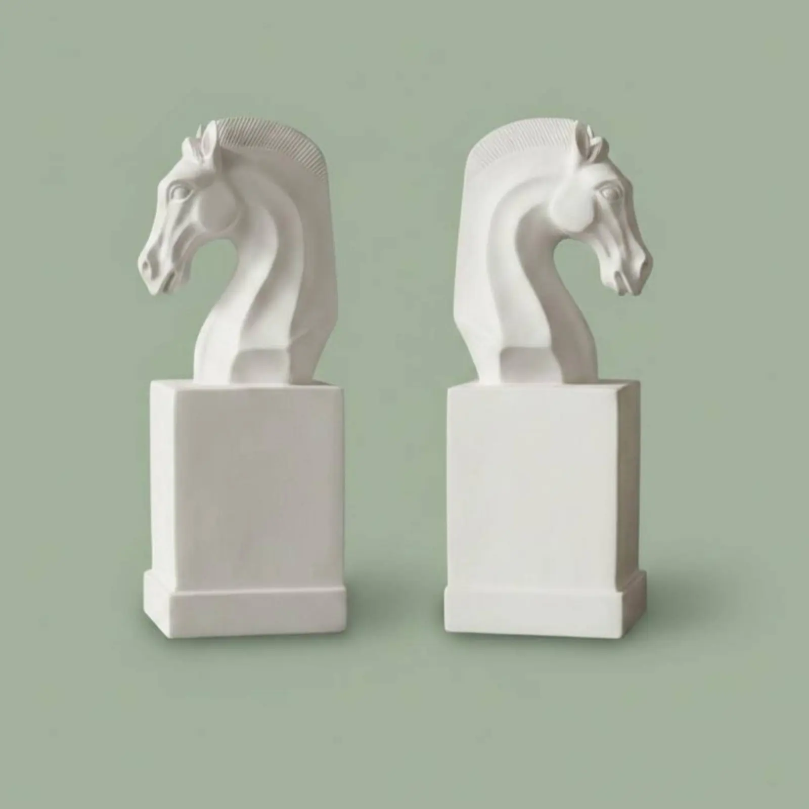 2 Pieces Horse Head Bookend Artistic Design Ivory Steed Sculpture Book Holder Modern Decorative Book Ends Non-Slip Base