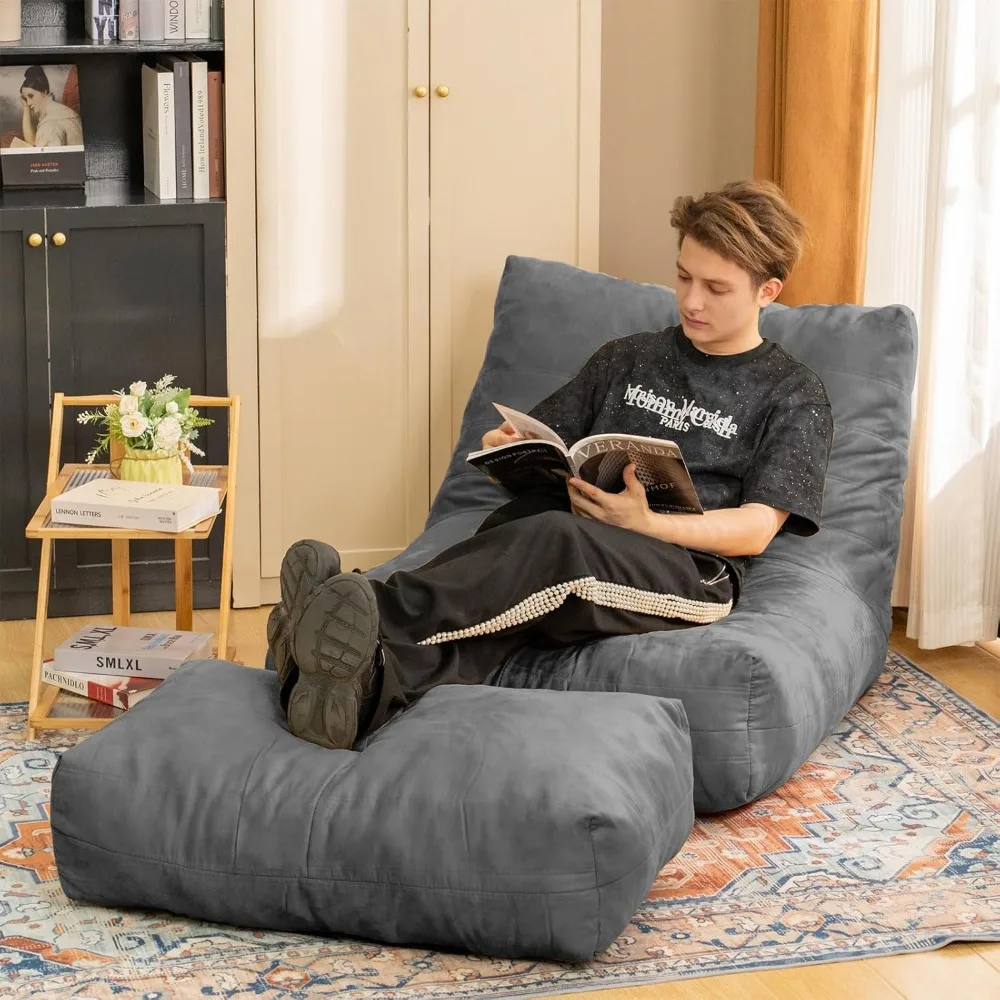 كرسي بين باج مع مسند، أريكة بين باج مريحة مع رغوة الذاكرة، أريكة كسولة مع مسند للقدمين، أريكة بين باج بجانب الحريق