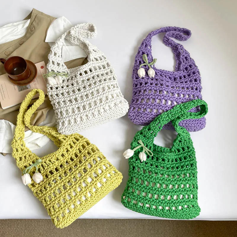 Designer crochet Knitted Handbags Female Large Capacity Totes Women's Pack Summer Beach Bag Purses Hollow Woven Shoulder Bags
