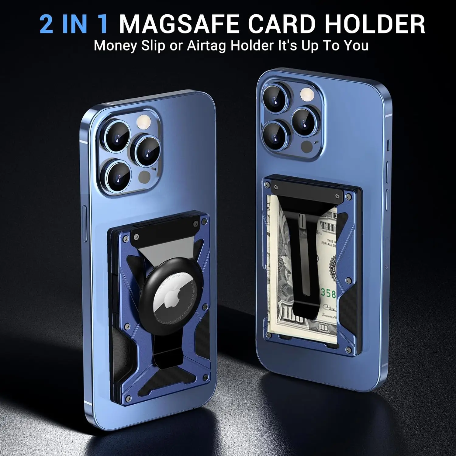MagSafe Wallet Money Clip with AirTag Holder And 1 Magnetic Sheet Compatible with Magnetic & Non-Magnetic Phones