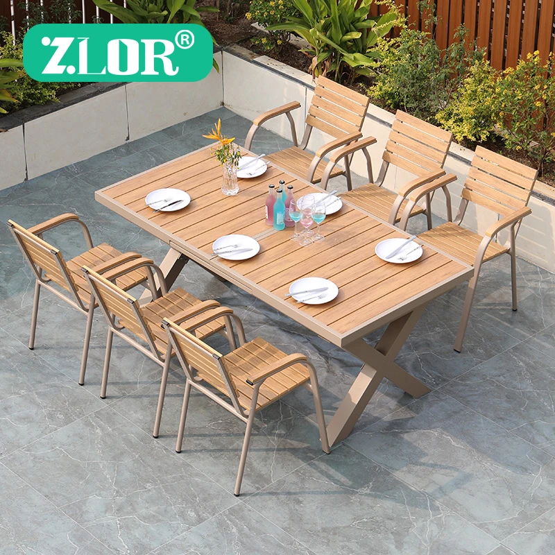 Modern Durable Aluminum Outdoor Dining Set for Hotel Restaurant Villa Use-Garden Furniture with Waterproof Cushions