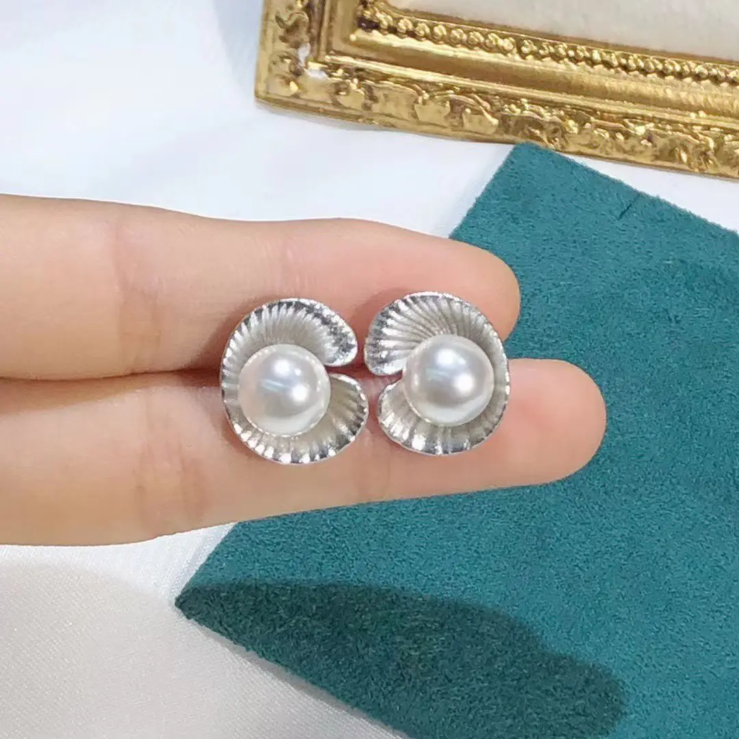 Wholesale S925 Sterling Silver Earrings Mount Findings Settings Base Mounting Parts Accessory for 8-9mm Pearls 5 pairs/lot