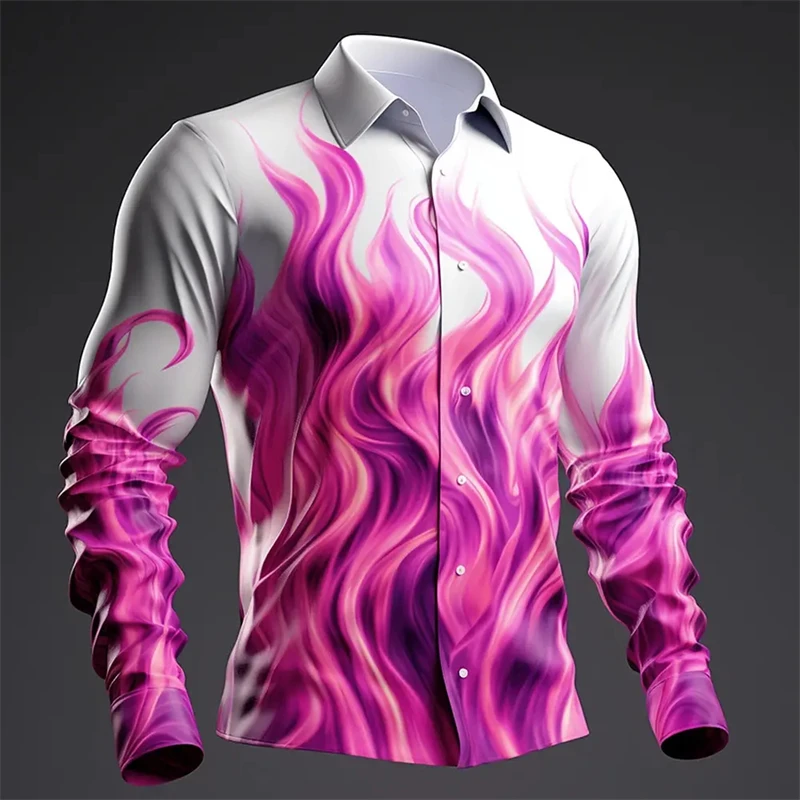 Shirts For Men 3d Flame Printed Fashion Casual Long Sleeved Shirts High Quality Men's Clothing Street Harajuku Sportswear Shirts