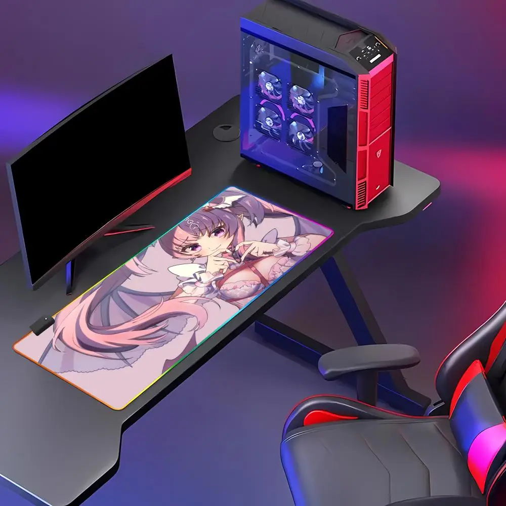VShojo Ironmouse Mouse Pad Animation Games Beautiful RGB Gaming Mouse Pad HD Gamer Large LED Light Computer Pad Non-slip Decor