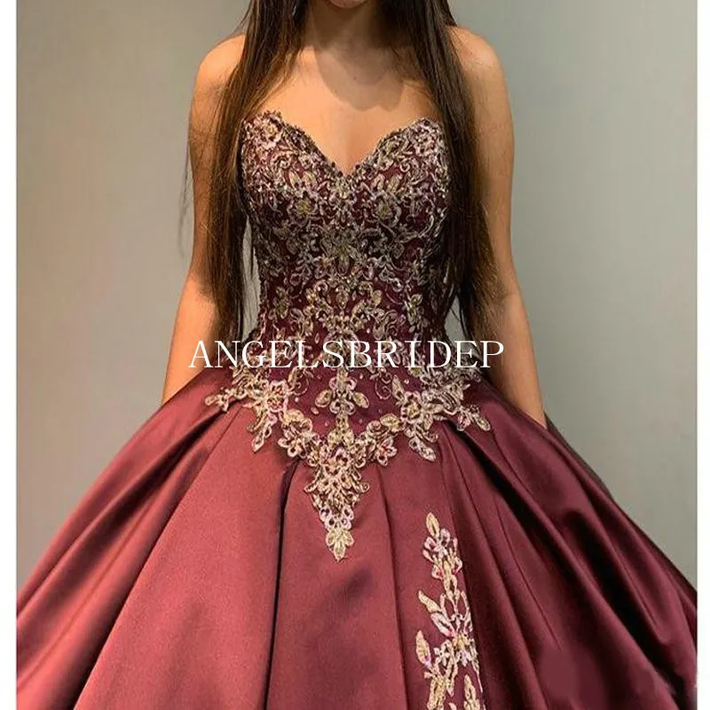 Angelsbridep Burgundy Tiered Ball Gown 15 Year Old Quinceanera Dresses Princess Satin Sweetheart Birthday Party Dress