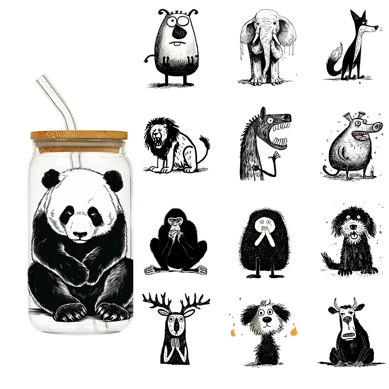 LETOP 1PCS Graffiti Sketching Of Animals Wholesale Stickers Cute Cattle And Dogs 16oz Uv Dtf Cup Wrap Transfers Stickers