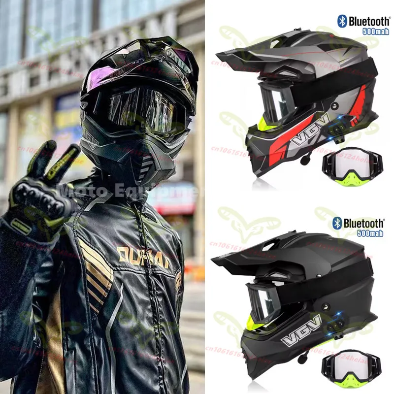 

VGV Motocross ATV Helmet Motorcycle Bluetooth Helmet Men MTB Off-Road Capacete Motorbike Cascos Sun Visor ECE DOT