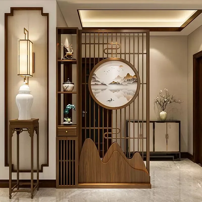 New Chinese Style Solid Wood Shelf Screen Partition for Household Entry Door Porch Aisle Dining Room Living Room Bedroom
