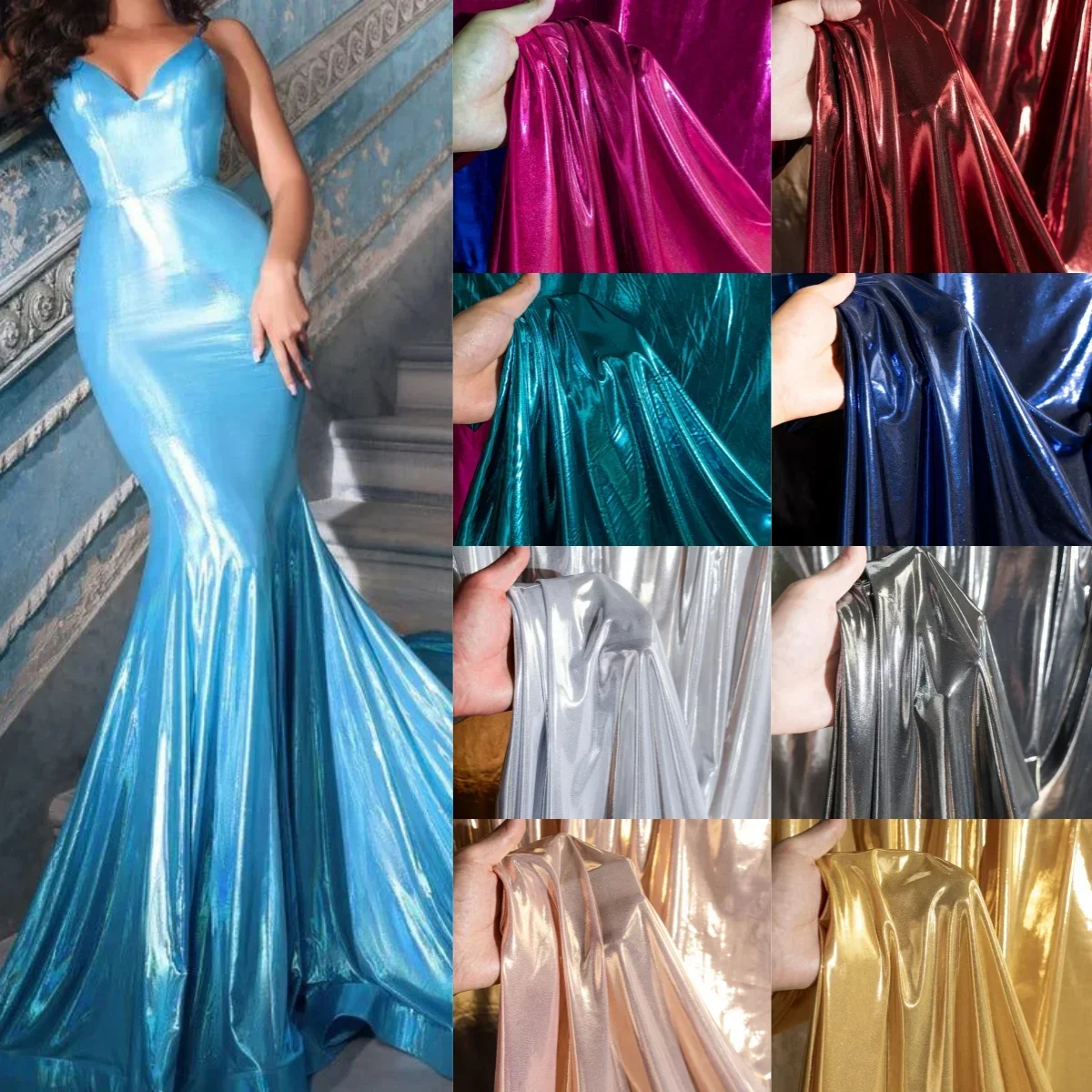 

Metallic Luster Elastic Soft Fabric Half Skirt Dance Costume Performance Costume Wedding Decoration Fabric