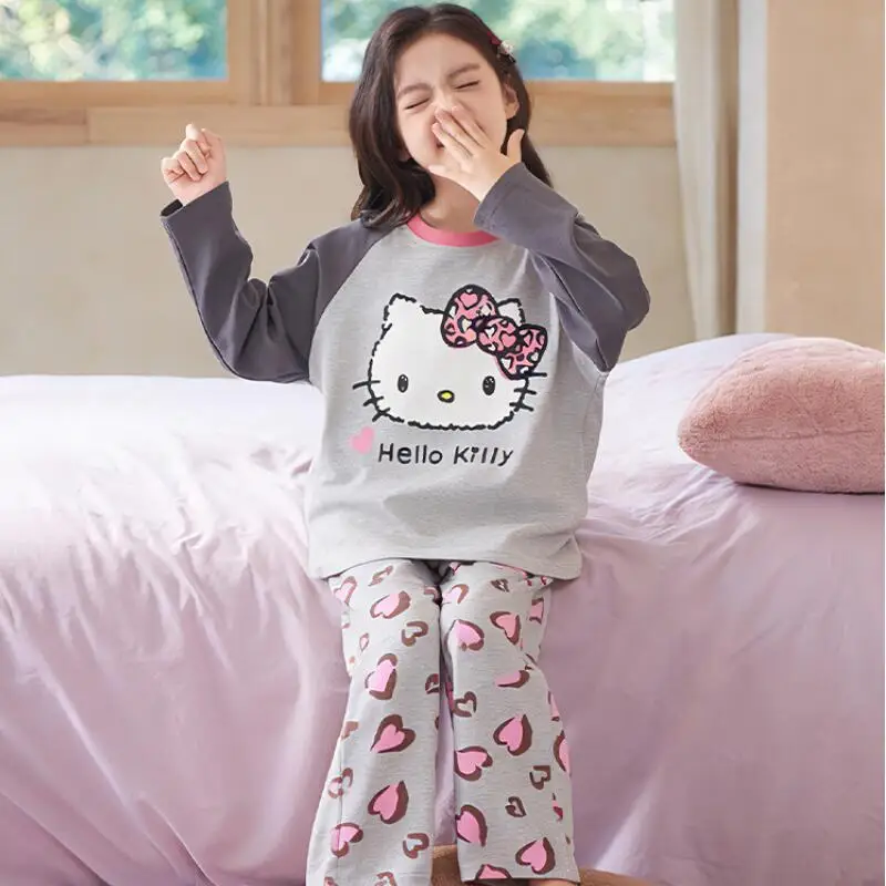 

Girls Long-Sleeved Trousers Pajamas Set Cartoon Spring Autumn New Girls Round Neck T-Shirt Home Wear Parent-Child Two-Piece Set