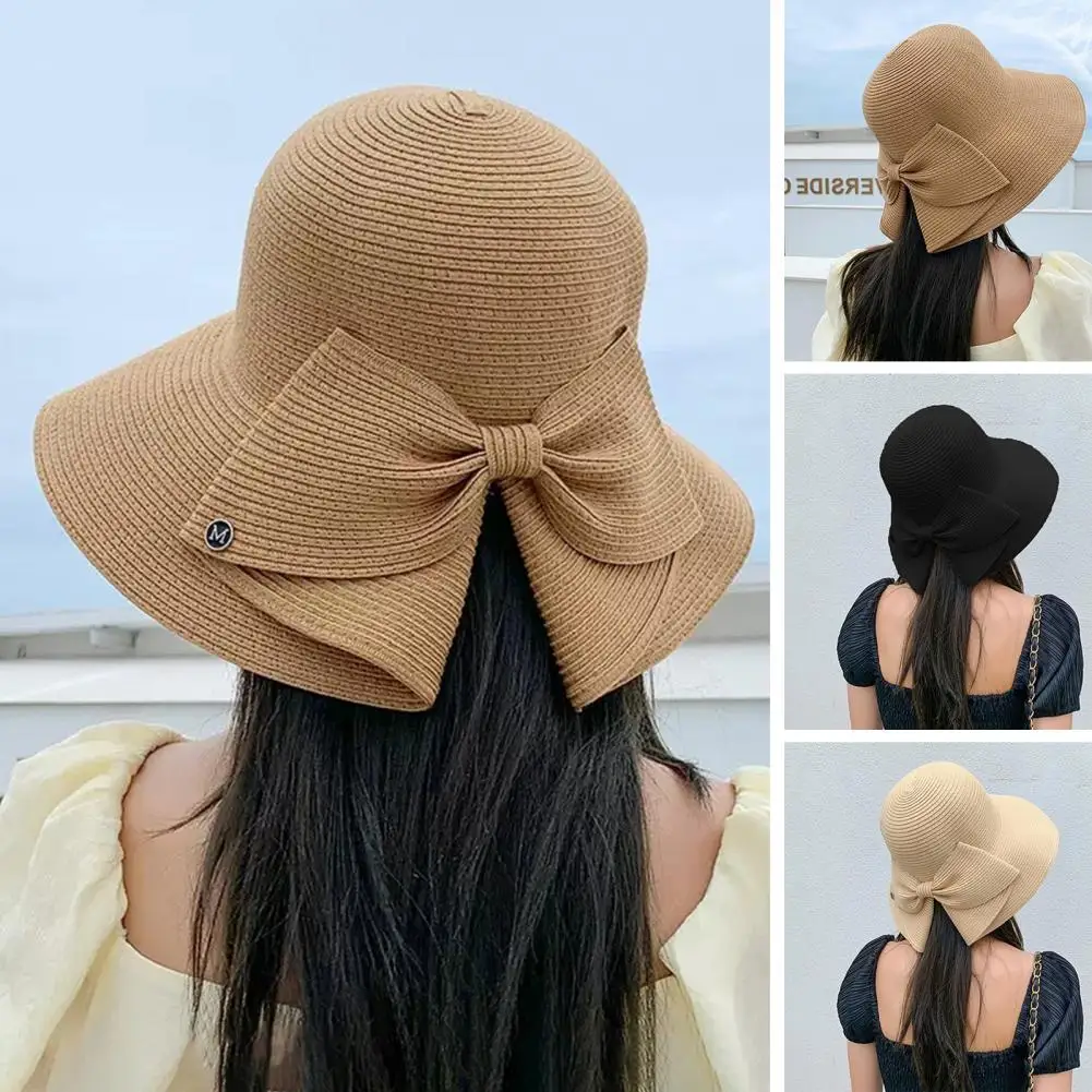 

Adjustable Size Sun Hat Stylish Women's Sun Hat with Back Bowknot Detail Wide Brim for Sun Adjustable for Beach