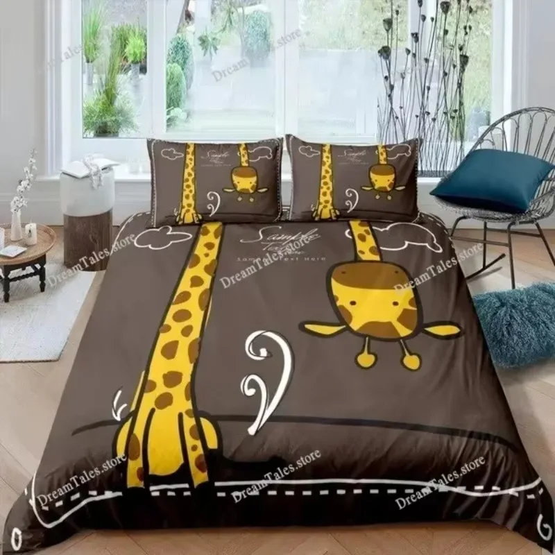 Cartoon Giraffe Duvet Cover King Queen Tropical Animals Bedding Set for Kids Boys Girls Lovely Wildlife Polyester Quilt Cover741