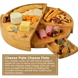 Bamboo Cheese Board with  Knife Set  37 Cm   Plate Rotating Serving  for  and Appetite Gifts  Tool