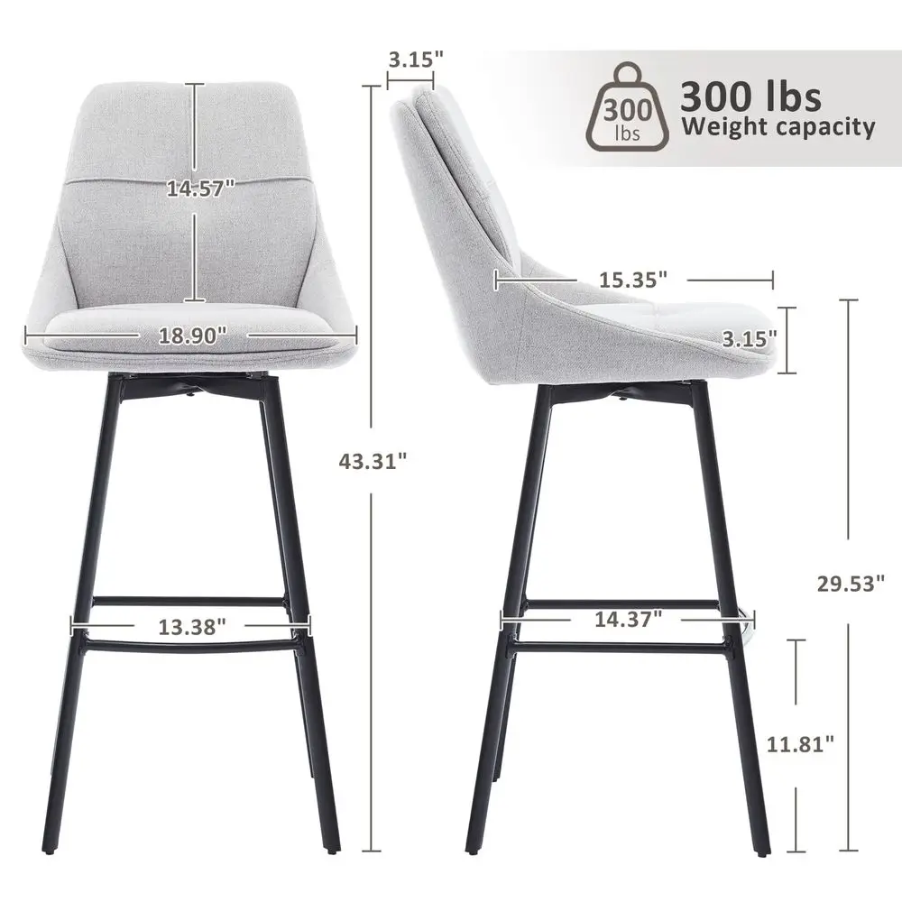 

Высокие барные стулья с поворотным механизмом, набор из 2 штук, для кухонного острова, современные квадратные барные стулья с льняной спинкой, широкой подушкой и металлическими ножками