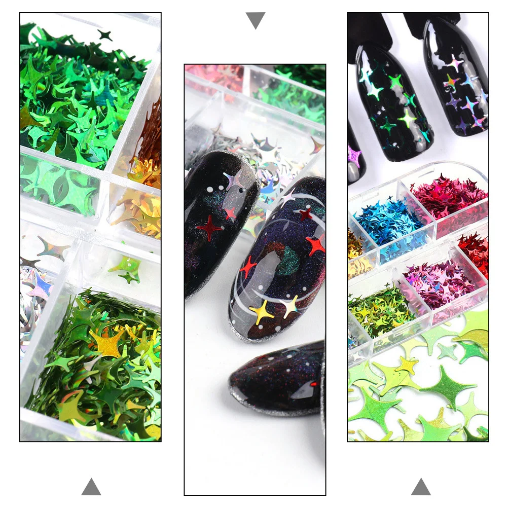 2 قطعة الملونة أربع نجوم مدببة مسمار الترتر بريق لامع DIY بها بنفسك مسمار الفن تصميم مانيكير ديكور لوازم النساء هدية #2