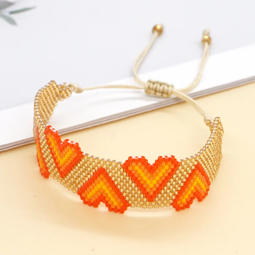 ZGMXR Rice bead bracelet Original Fashion heart Gradient color Pattern Adjustable Original Hand-woven  Bohemia Beaded bracelet