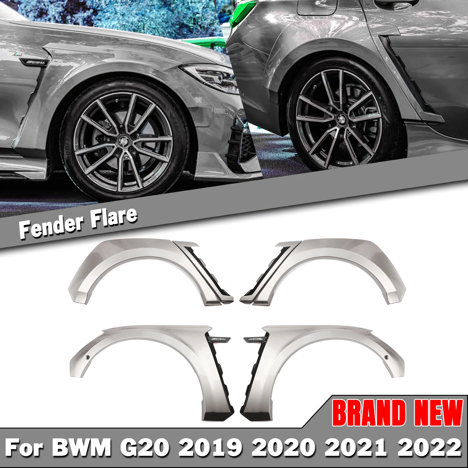 AKASAKA Fender Flares Trim For BMW G20 G28 3 Series 330i M340i 2019 2020 2021 2022 M Sport Wide Wheel Arch Brow Cover Eyebrow