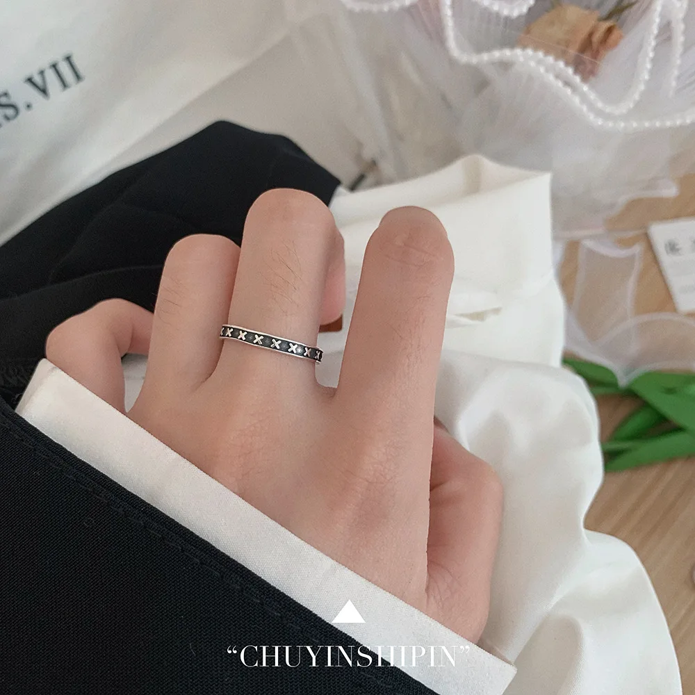 INS Fashion Open Ring with Vintage Letter X Charm-S925 Sterling Silver