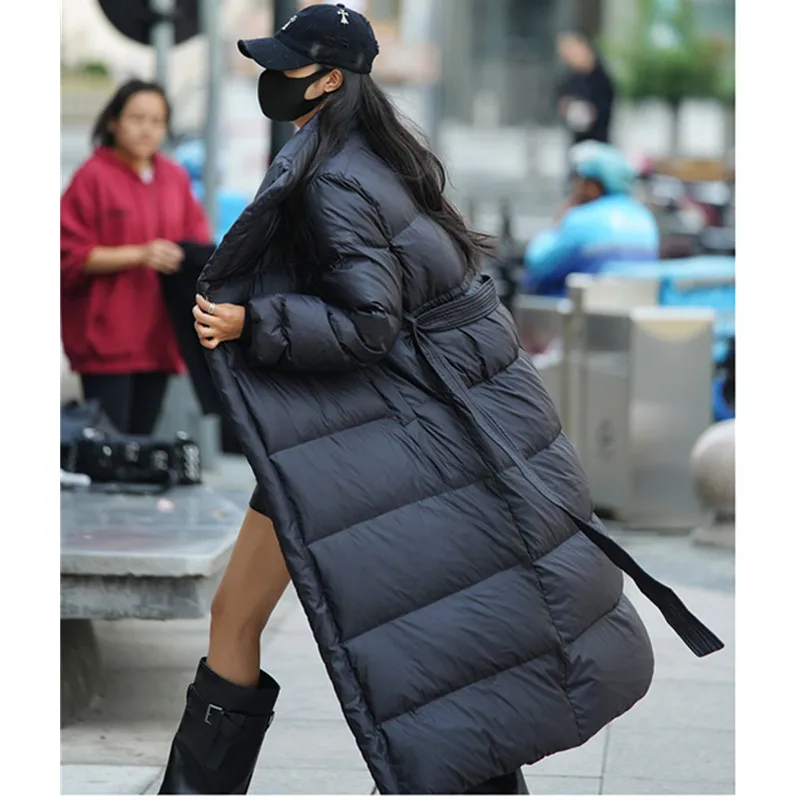 Black Stand up collar Down Jacket For women Winter New Fashion Loose Thick Warm Long White duck down Coat Female Parka Overcoat