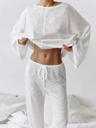 Mozuleva Sexy Fashion Knitted O-Neck Pajamas 2-Piece Set Long Sleeve Long Pants Womens's Home Clothing Spring Soft Pajamas Sets