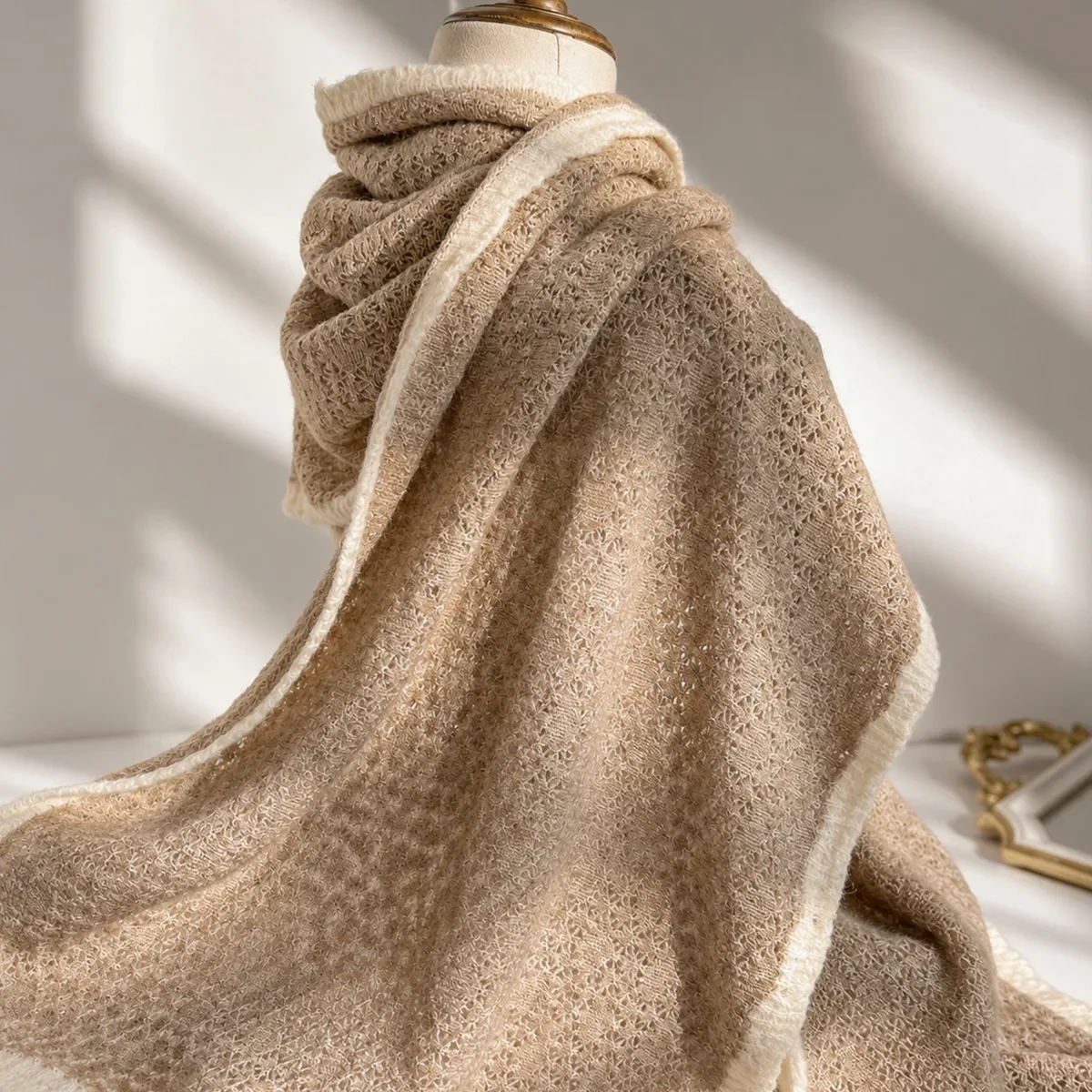 2026 Wool Blend Open Knit Wrap Shawl Women Winter Warm Thick Large Neck Wrap Soft Neck Warmer Gift Korean Style Elegant Chic New