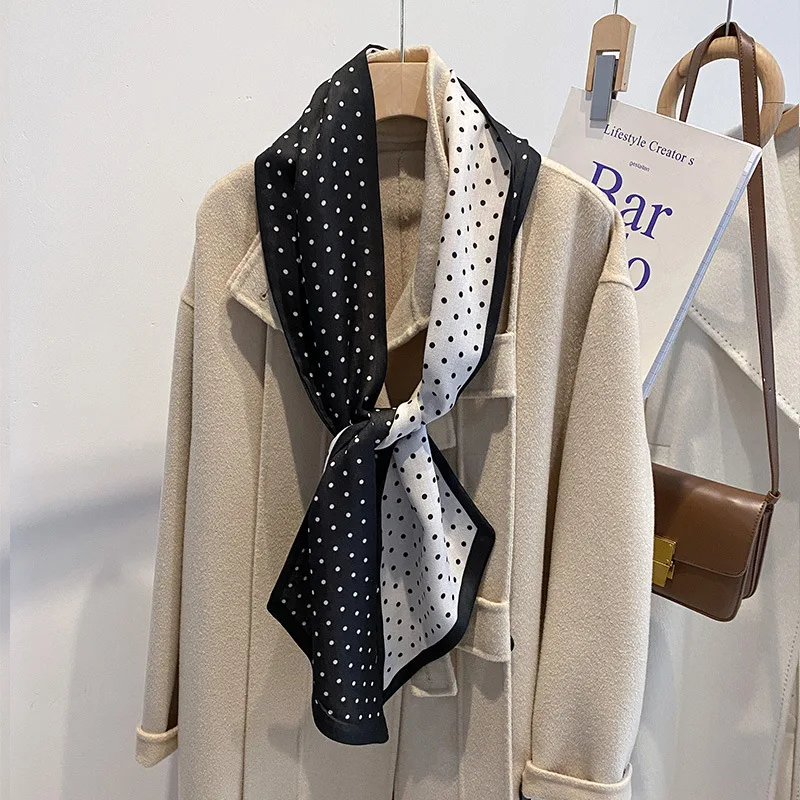 

Модные женские шарфы, длинный шарф 160*20 см, черный/белый круглый горошек, весенне-осенний декоративный шарф