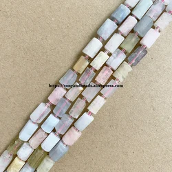 7'' Natural Faceted Mixed Colors Morganite Cylinder Spacer Stone Loose Beads For Jewelry Making DIY