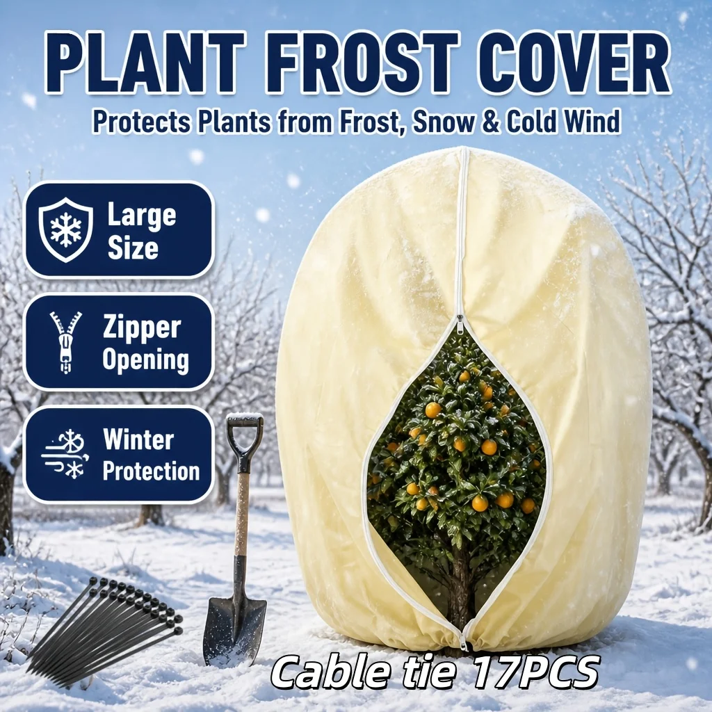 5-Piece Set of Heavy-Duty, Extra-Thick Plant Frost Covers—Outdoor Winter Cold Protection and Insulation Blankets. Plant