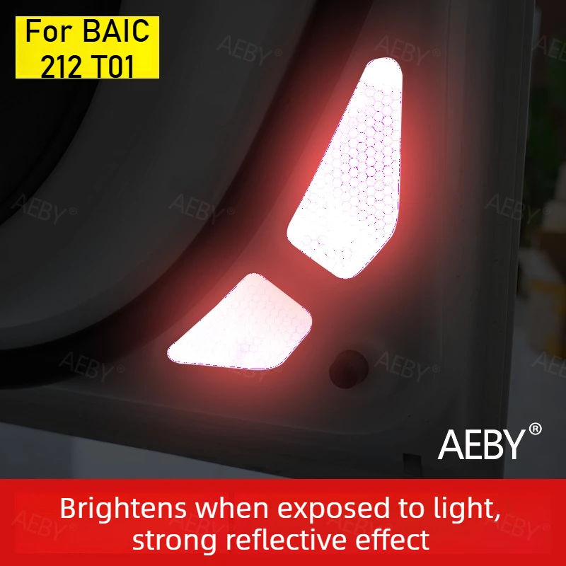 

Светоотражающие наклейки на двери для BAIC 212 T01, специальные светоотражающие предупреждающие наклейки на автомобильные двери, защита от столкновений, внешние аксессуары для автомобиля.