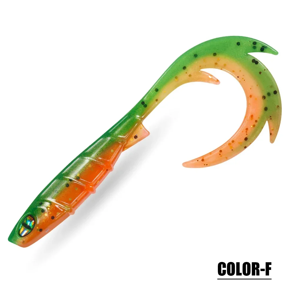 Spinpoler 9,5 cm langer gewellter Locken-Schwanz, weicher Köder, Angelköder, 3D-Augen-Silikon-Swimbait, gefälschte Fische, Bass, Forelle, Zander, Meer, Jig-Angeln